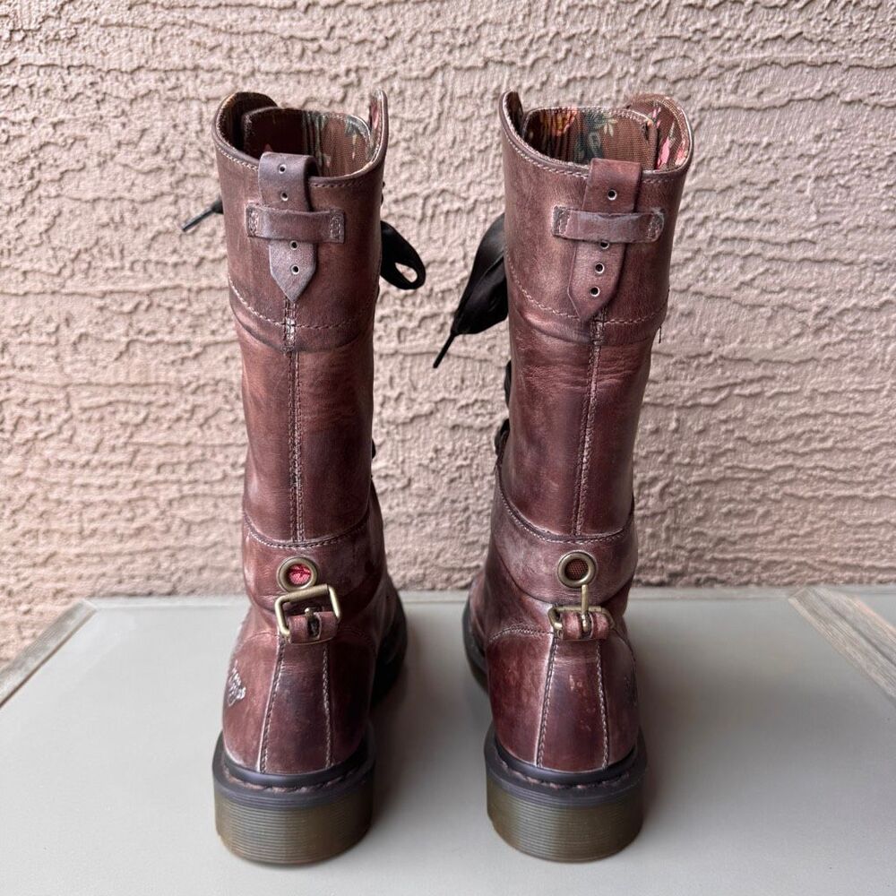 Dr. Martens Triumph Boots Womens Sz 8 Brown Pink Floral Foldover Tall Combat - Picture 4 of 16